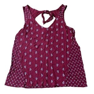 Old Navy Maroon Floral Keyhole Tie-Back Rayon Tank Top - Small